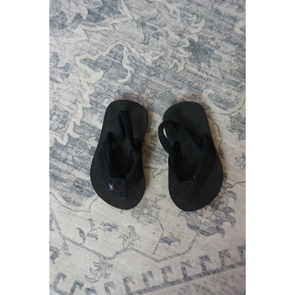 Rainbow Sandals Toddler Flip Flops Backstrap Beach Casual Black Kids Size 3/4